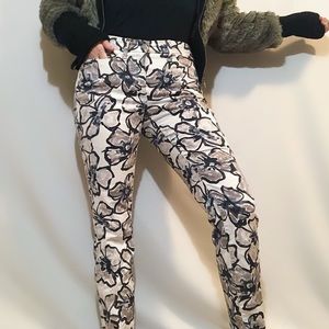 CAMBIO watercolour painted floral slim fit jeans